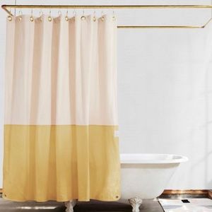 Quiet Town Home “Orient" mustard/natural cavas shower curtain